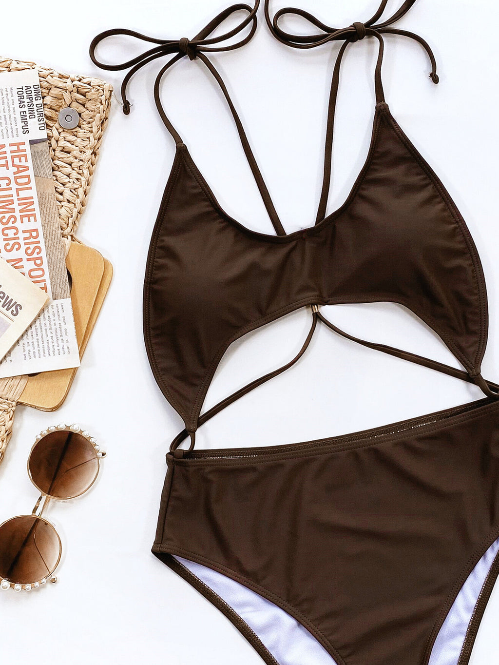 Bikini Solid Color Ladies One Piece Swimsuit