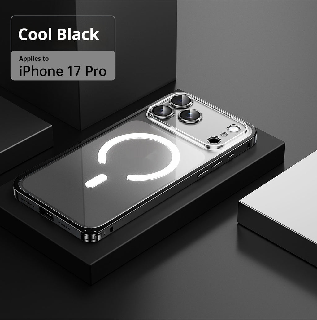 Applicable 17 Metal Frame Phone Case Magnetic Suction Spring Fastener Transparent Eagle Eye Lens Protective Cover