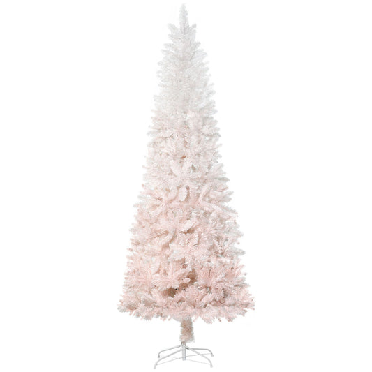 6ft Pencil Artificial Christmas Tree With Pine Realistic Branches, Auto Open, Pink And White